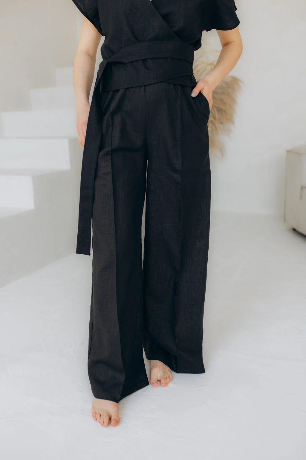 Ladies' Black Linen Pants - ETANNA