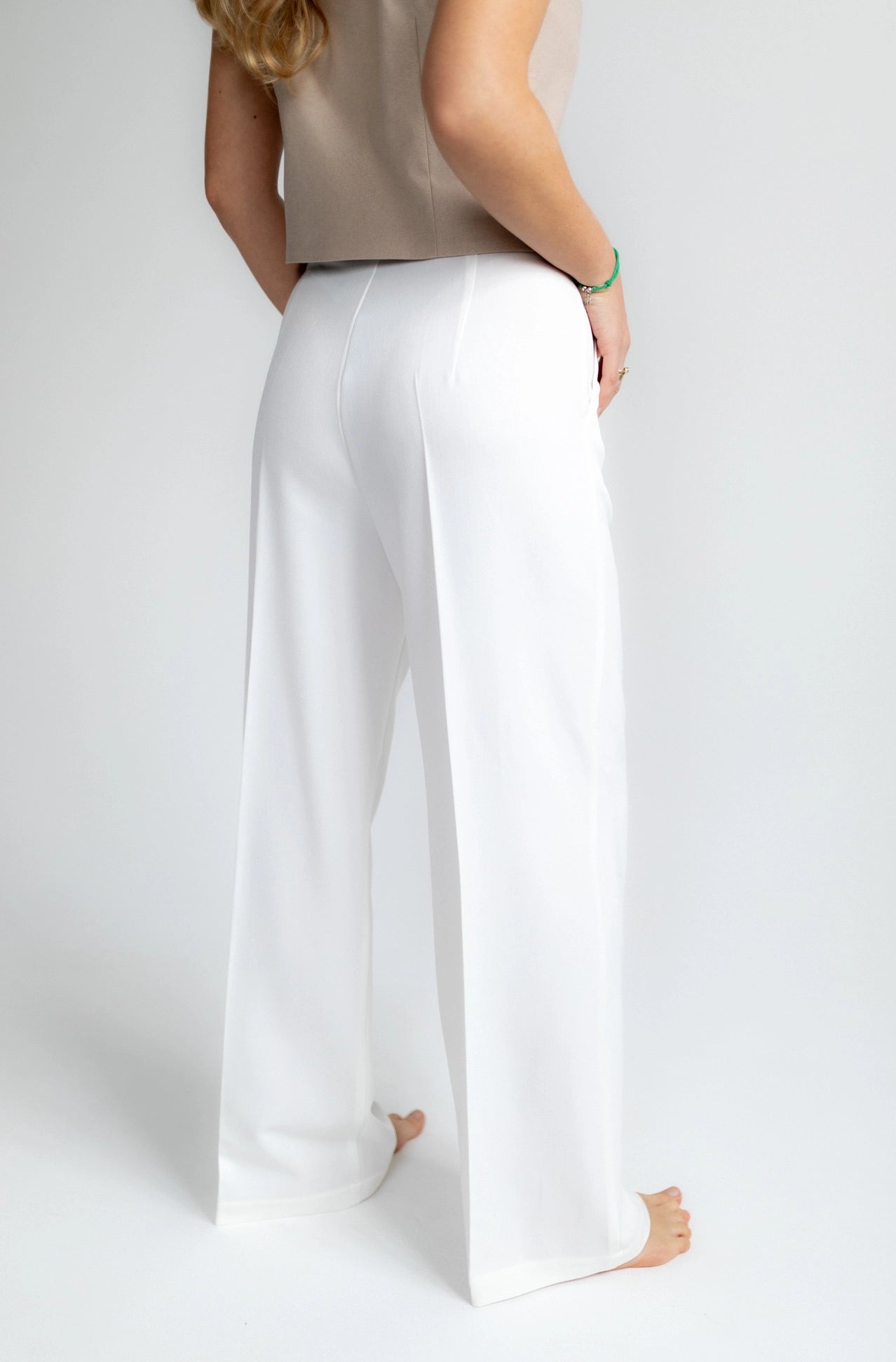 High waisted wide leg trousers white