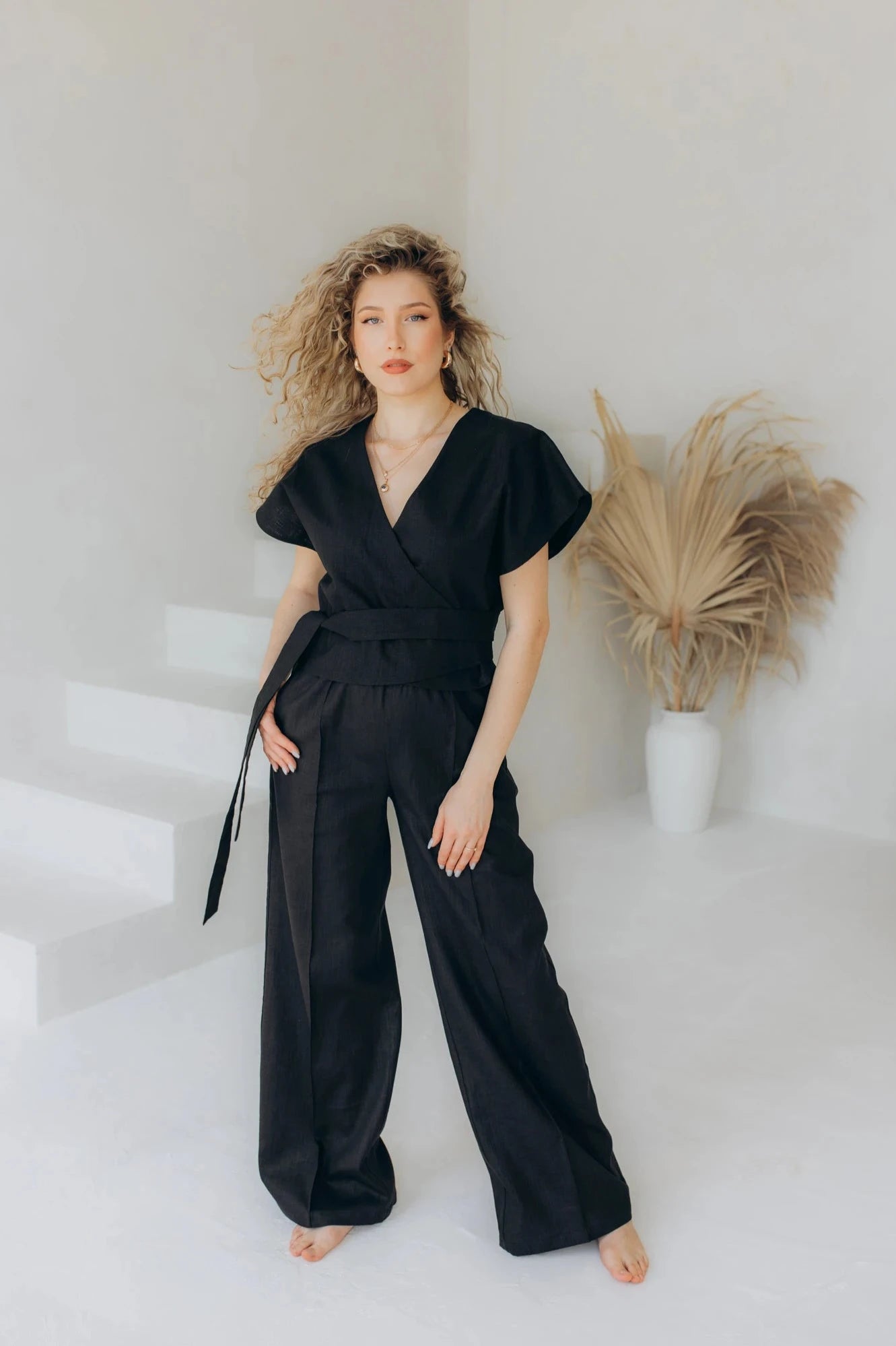 Black linen pants womens