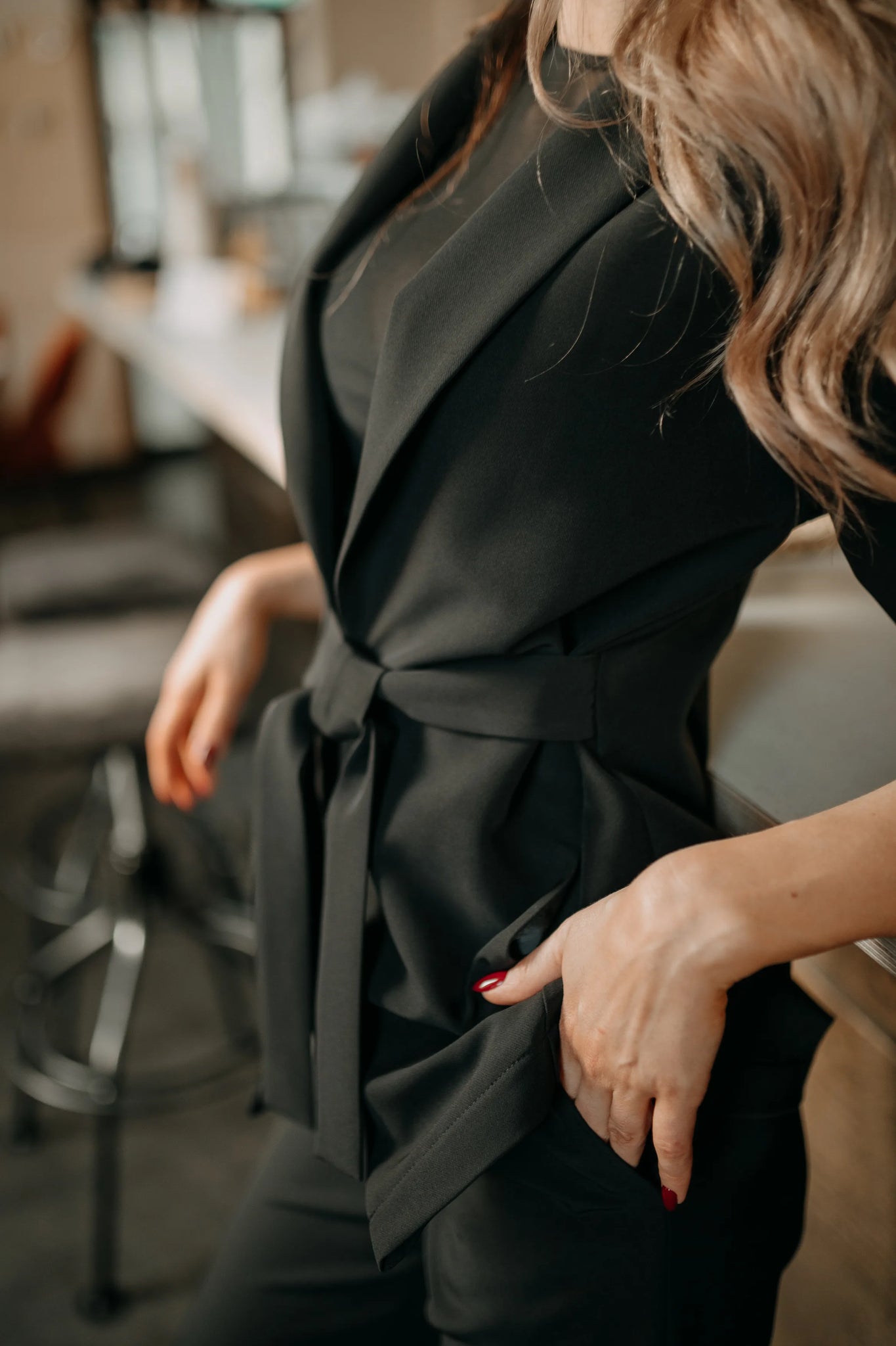 Black Tie-belt cardigan