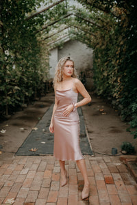 Blush pink silk slip dress