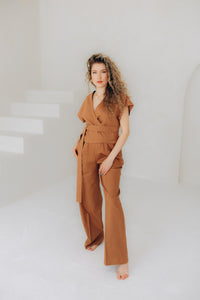 Brown linen trousers for women