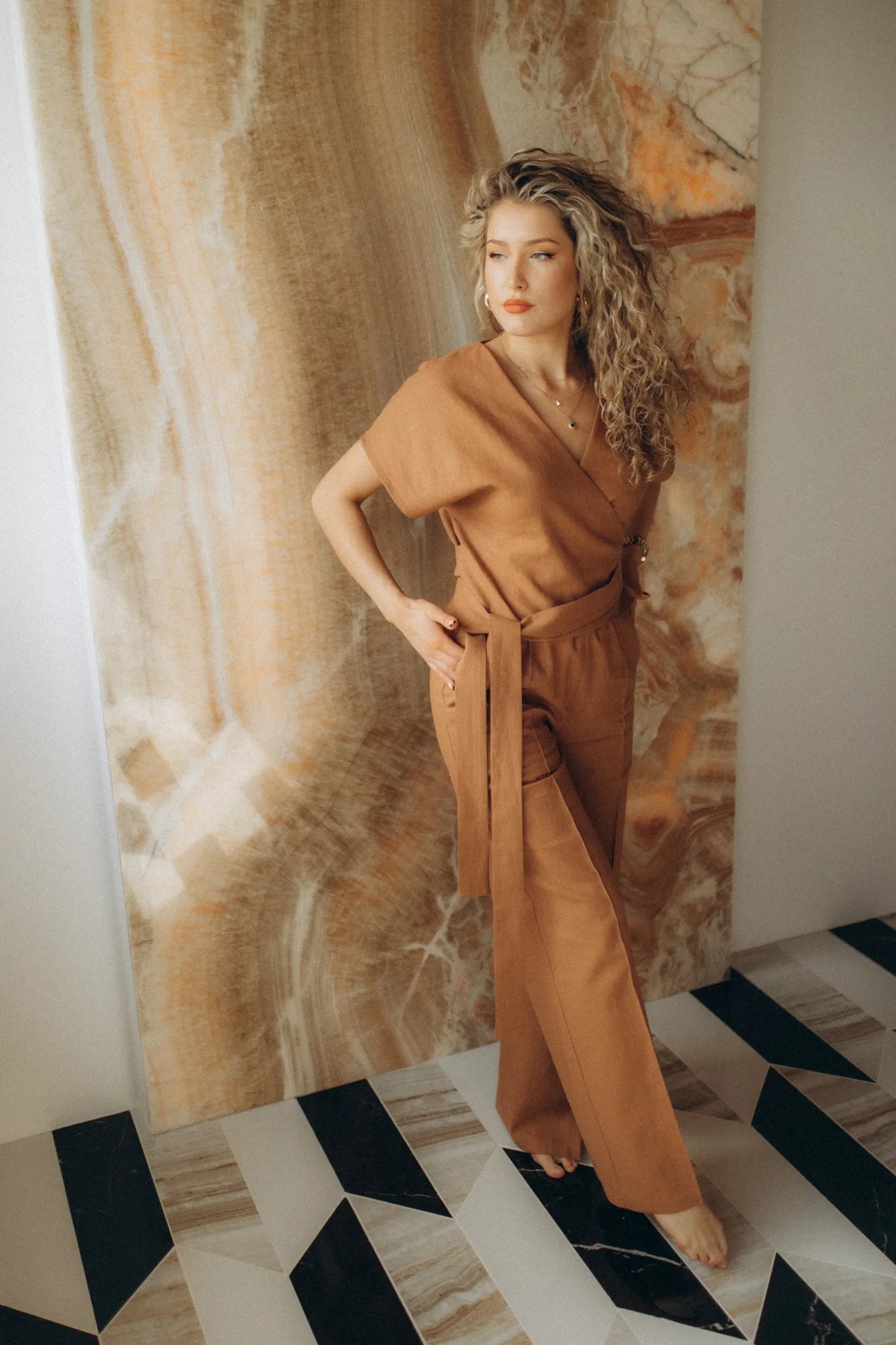 Brown wide leg linen pants