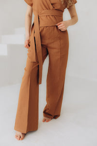 Brown wide leg linen pants