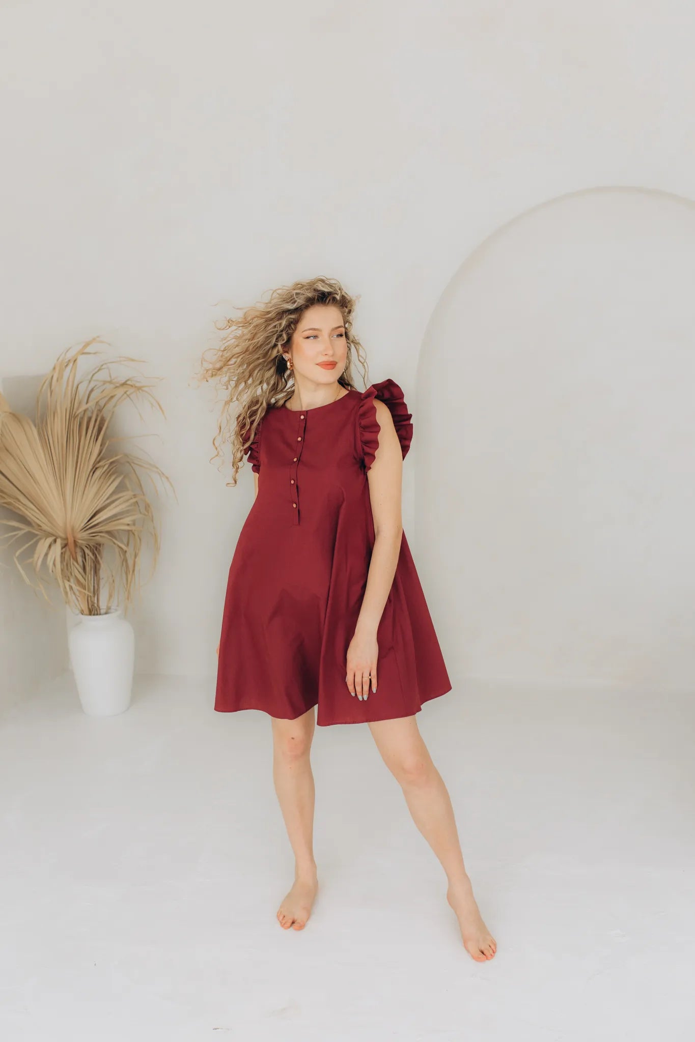 Burgundy cotton dress