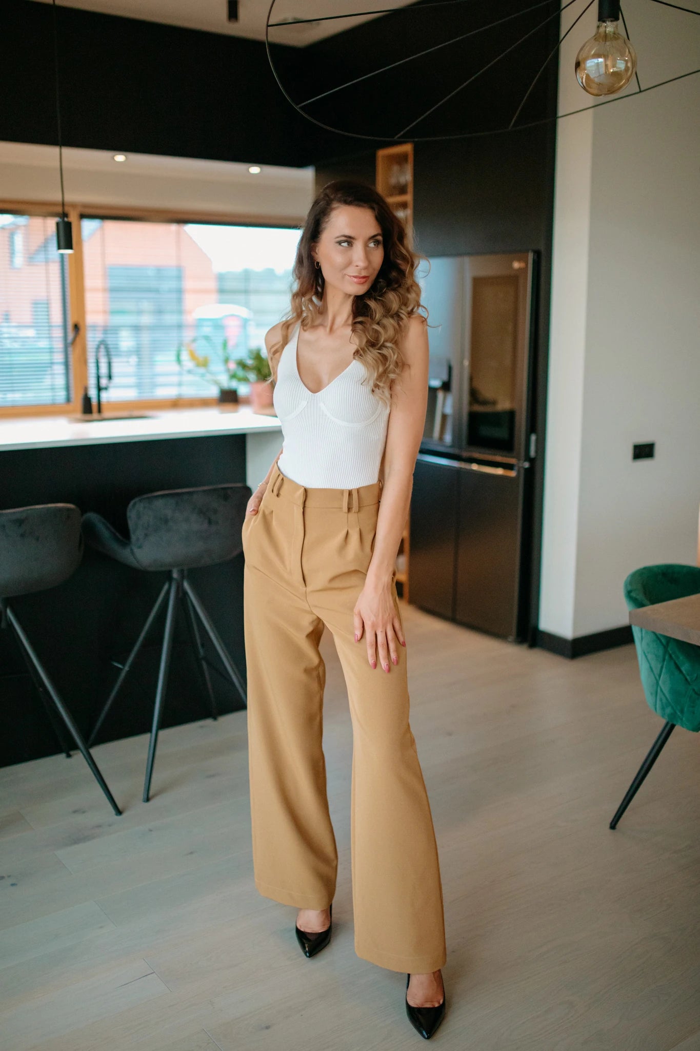 Camel wide leg pants