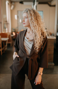 Dark brown tie waist blazer