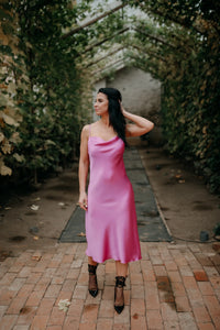 Fuchsia pink silk dress