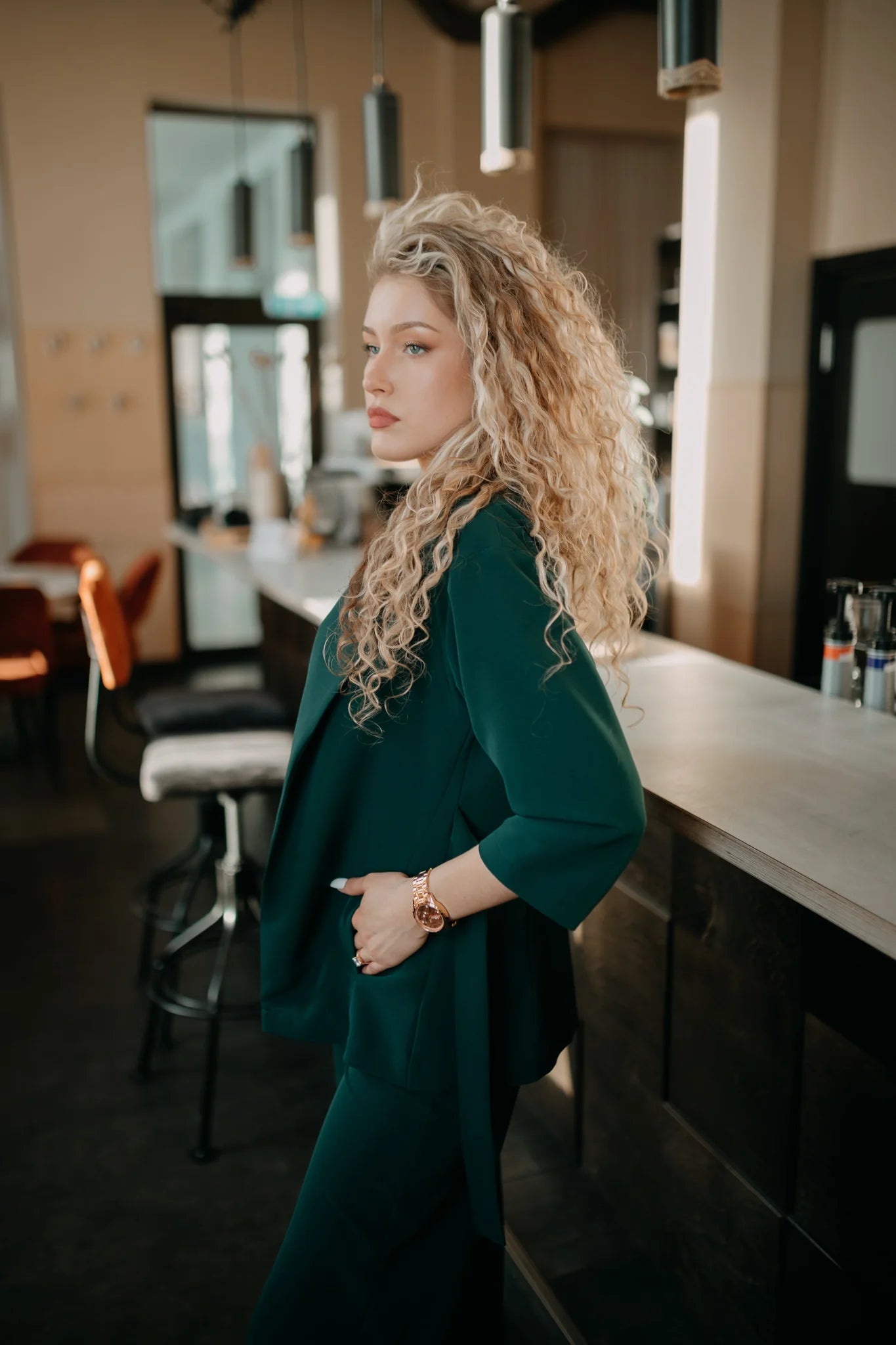 Green belted blazer