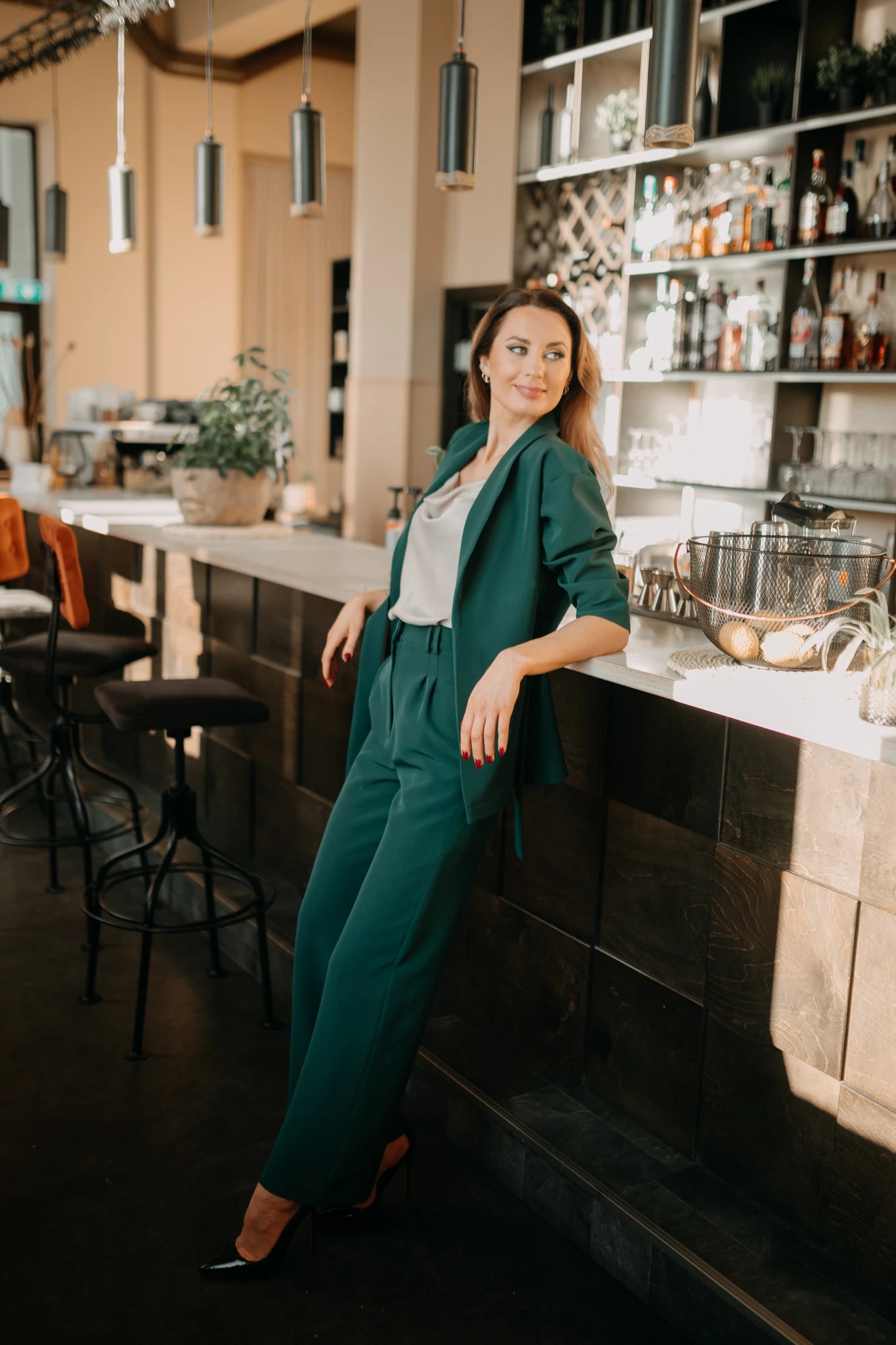 Green high waisted wide leg trousers