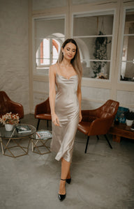 Grey silk slip dress