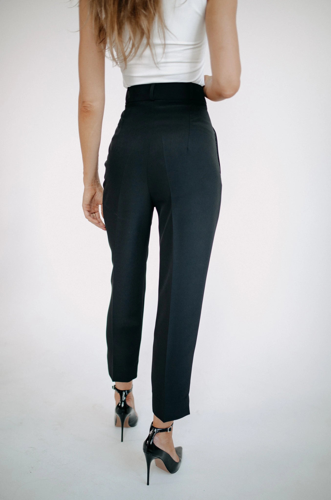 High waisted black womens trousers