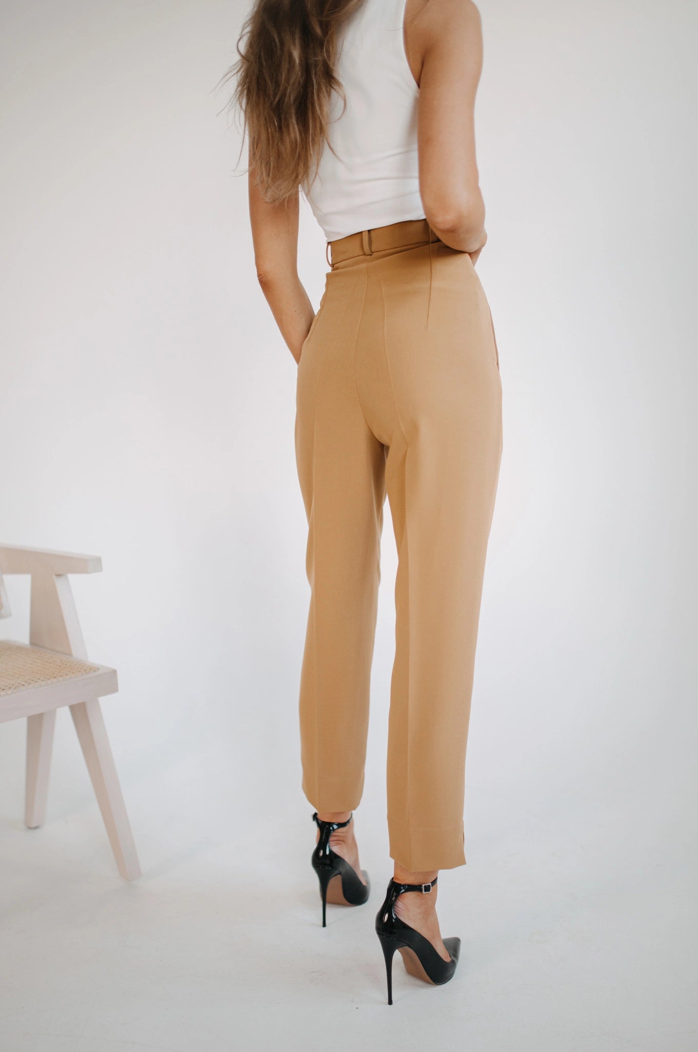 High waisted camel trousers