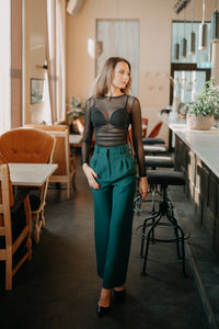 High waisted wide leg green trousers