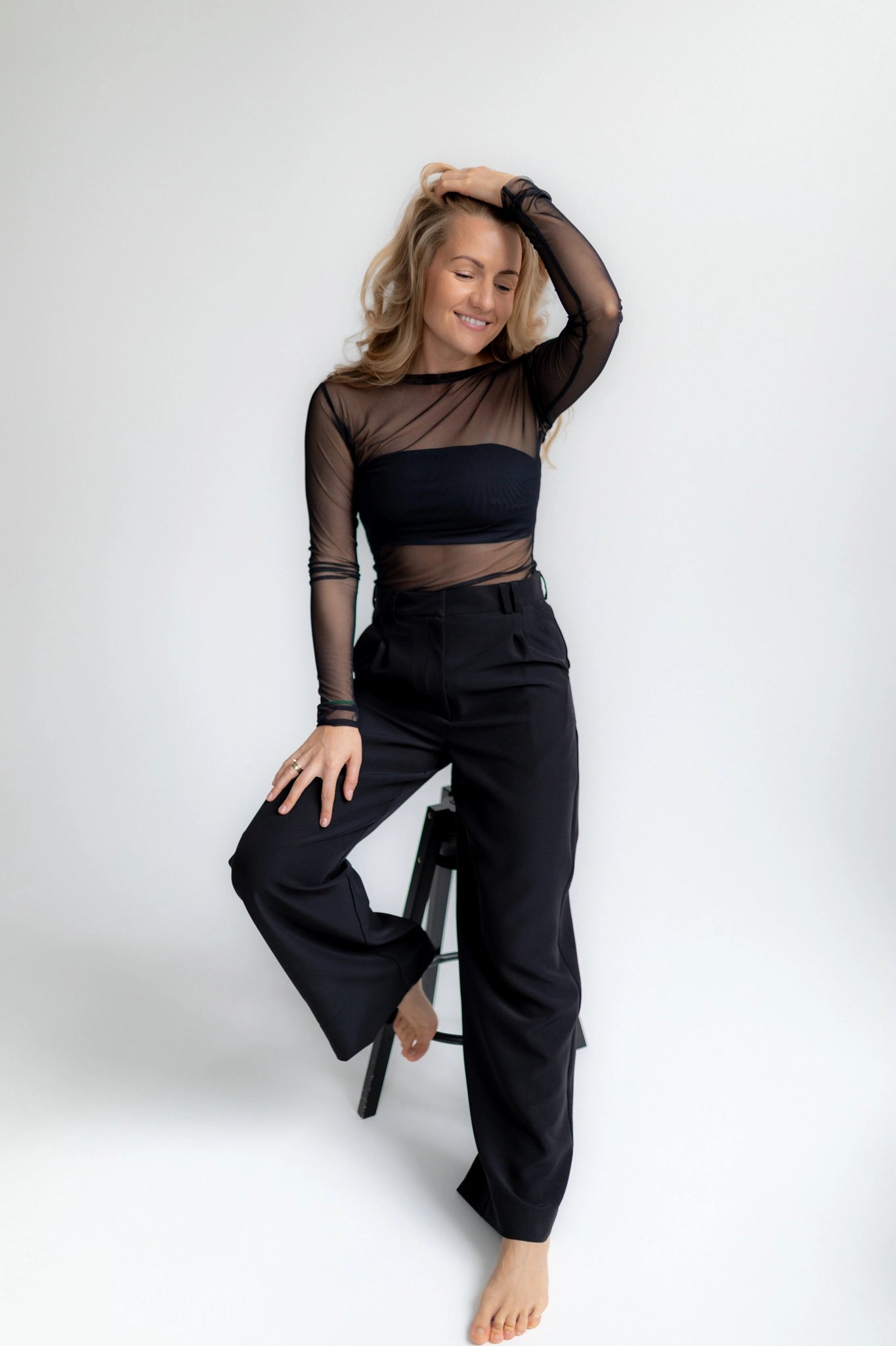 High waisted wide leg trousers black