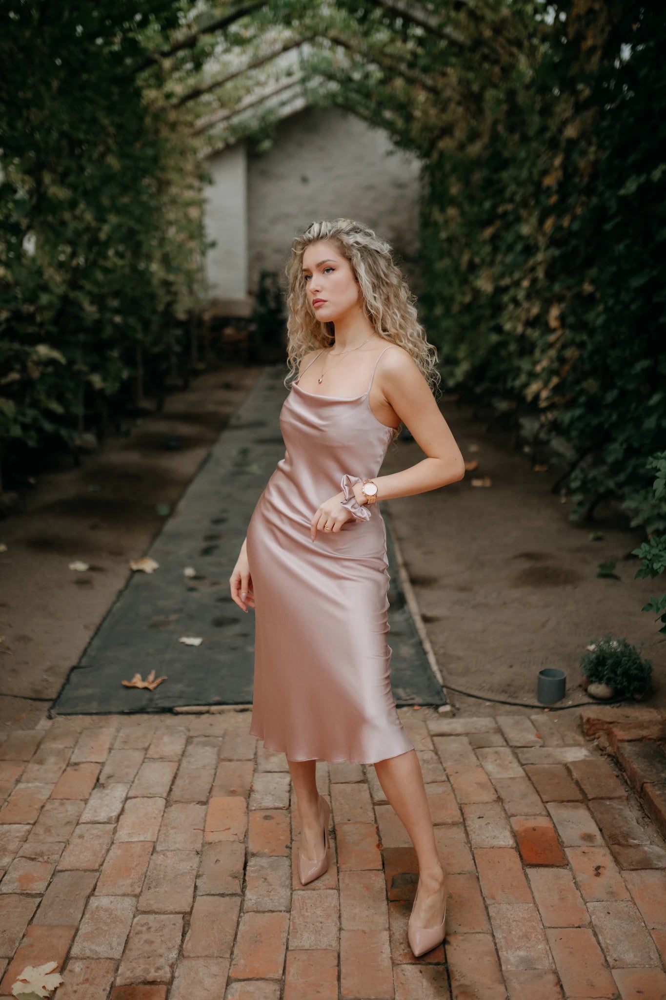 Hot pink silk dress