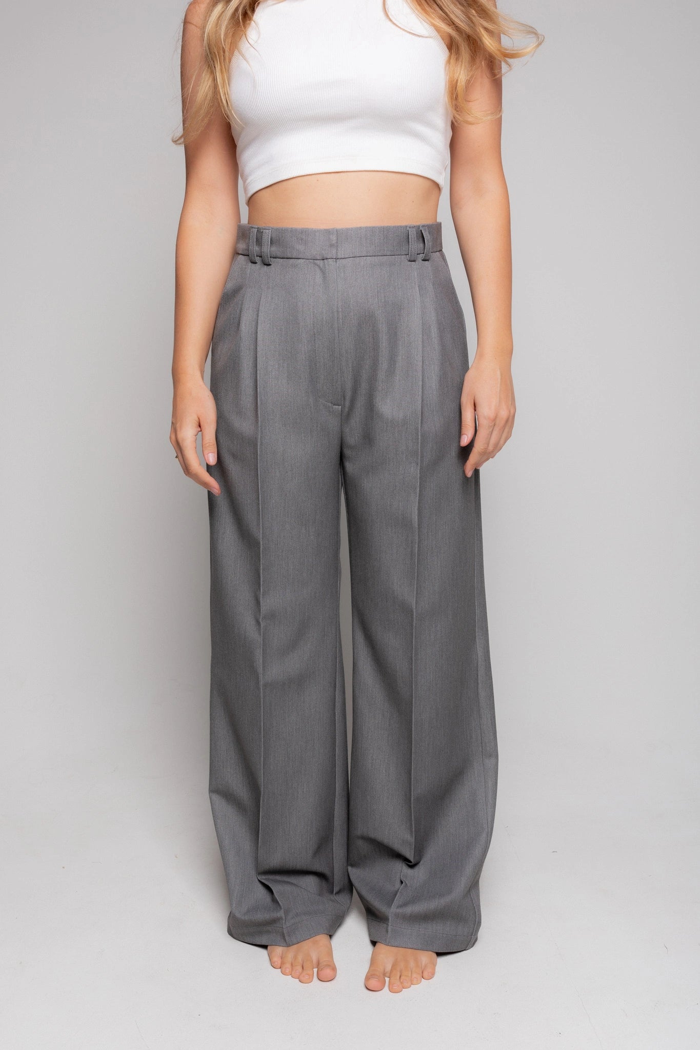Ladies' Grey Wide-Leg Trousers - ETANNA