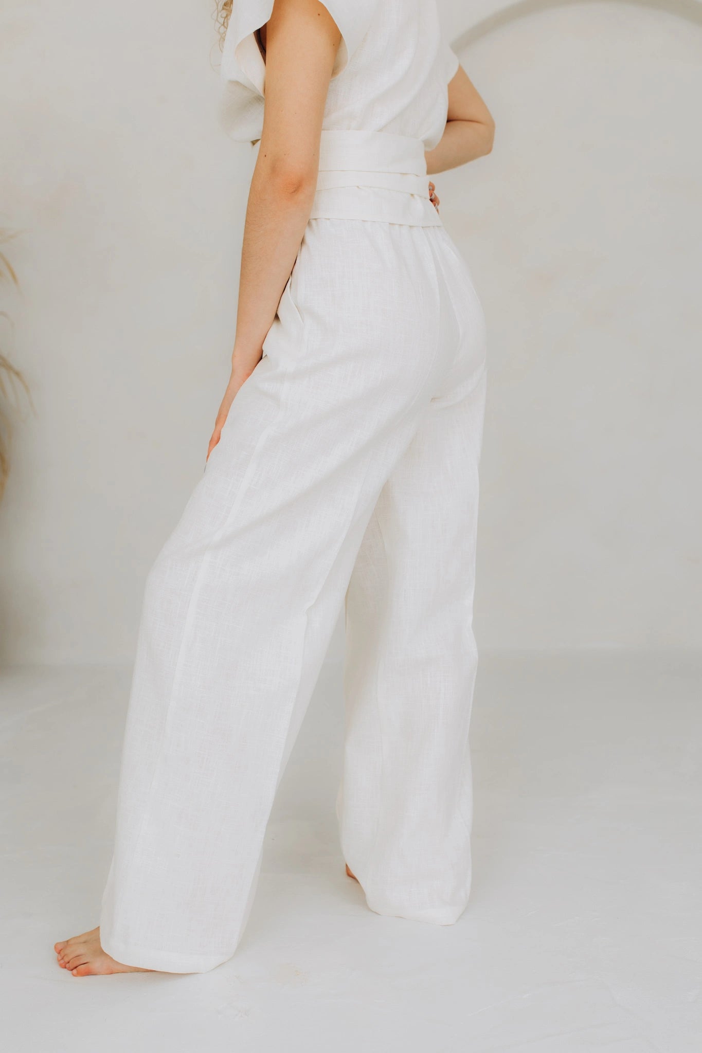 Ladies white linen trousers