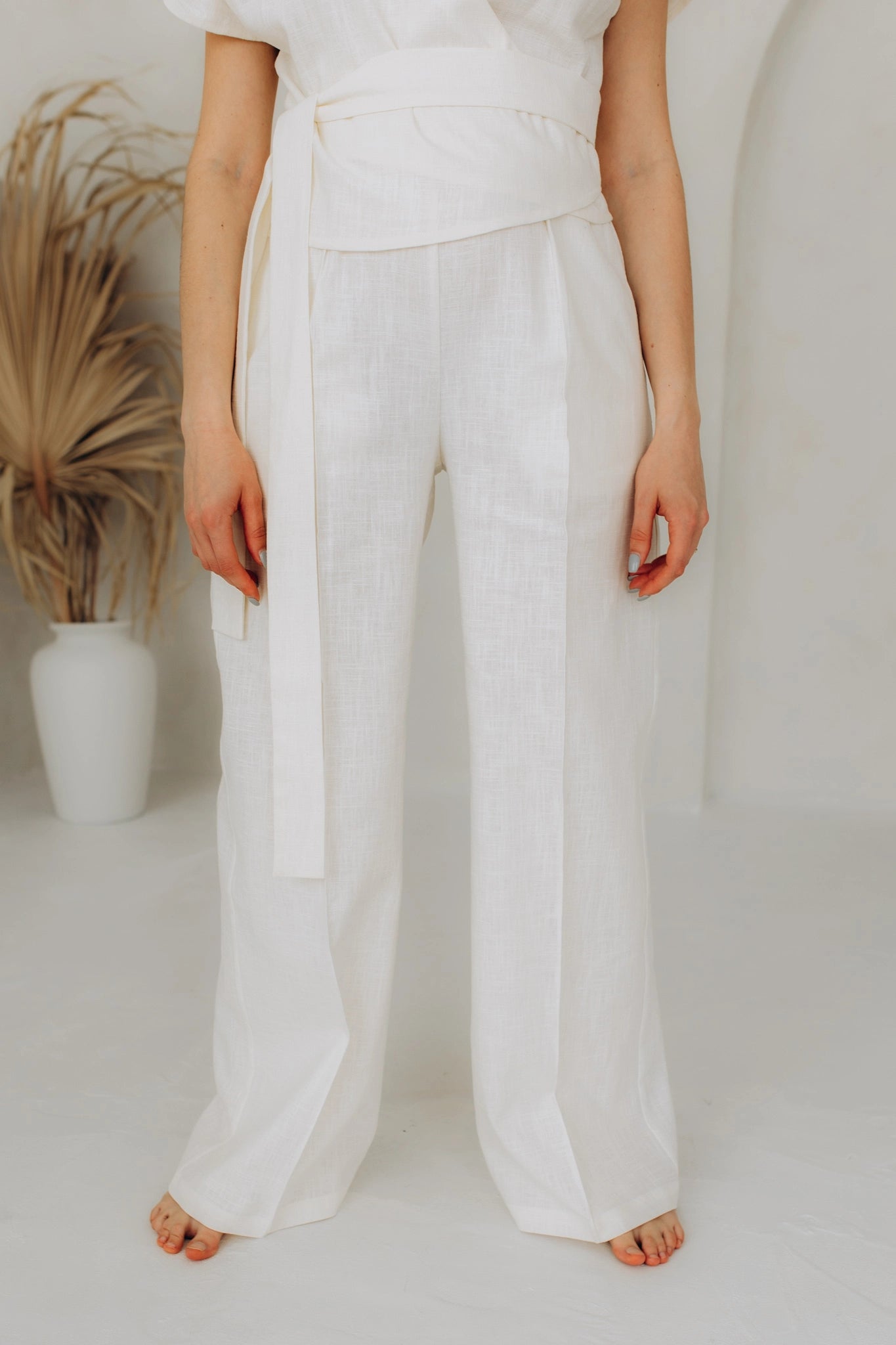 Ladies white linen trousers