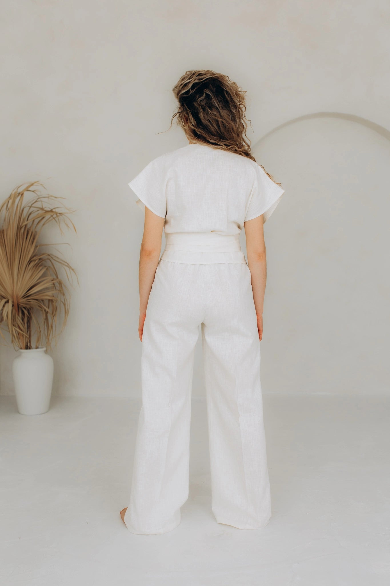 Ladies wide leg white linen trousers