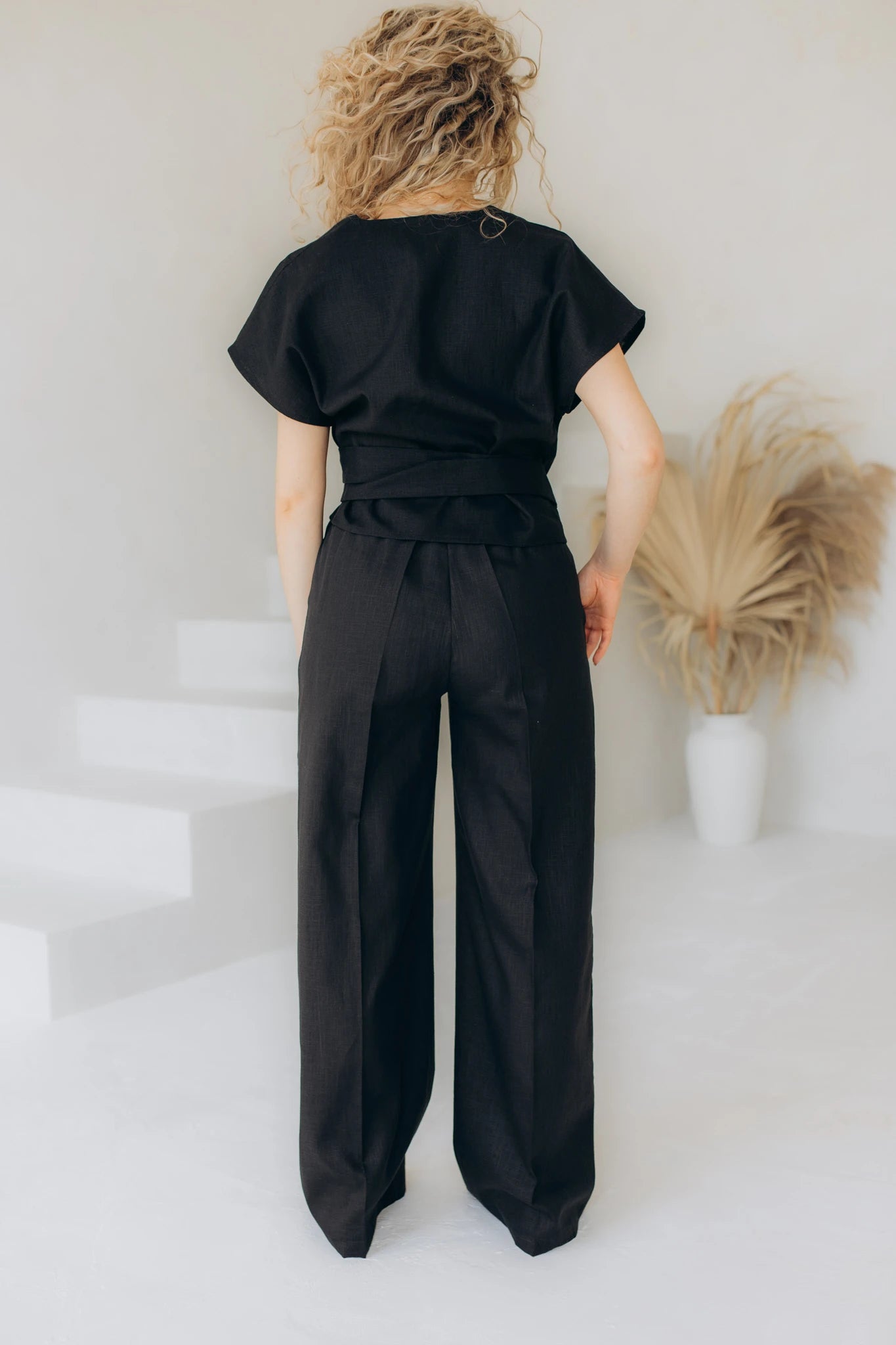 Linen pants black womens