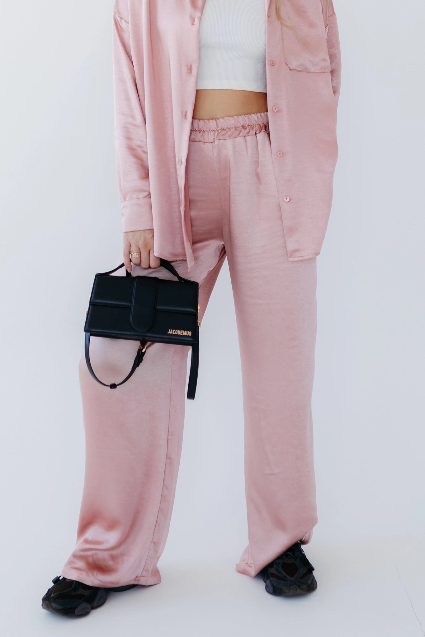 Pink satin wide leg pants