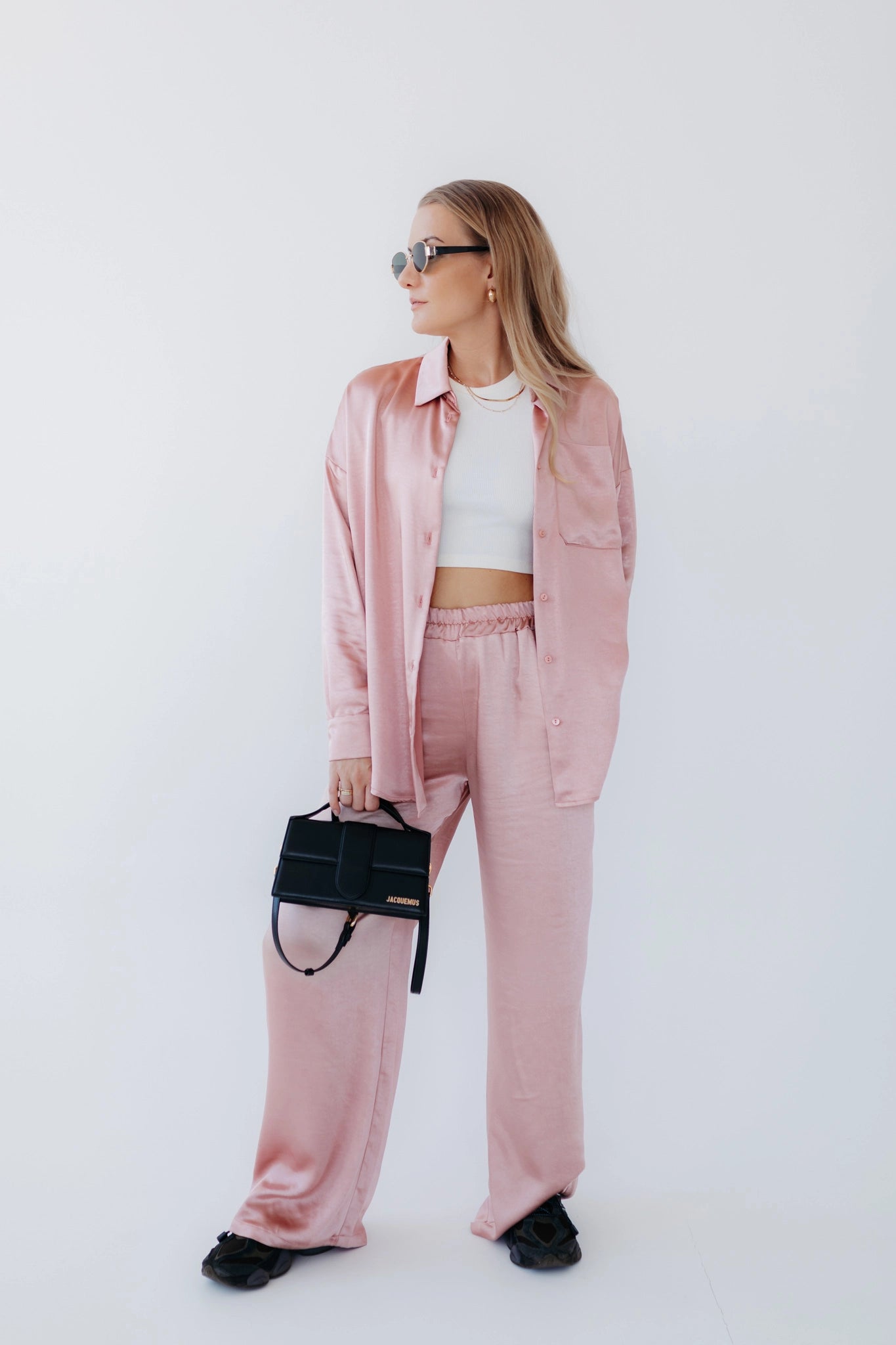 Pink silky trousers