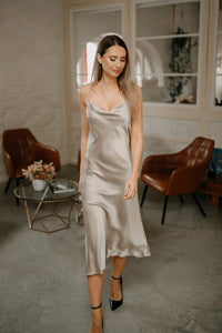 Silver silk slip dress