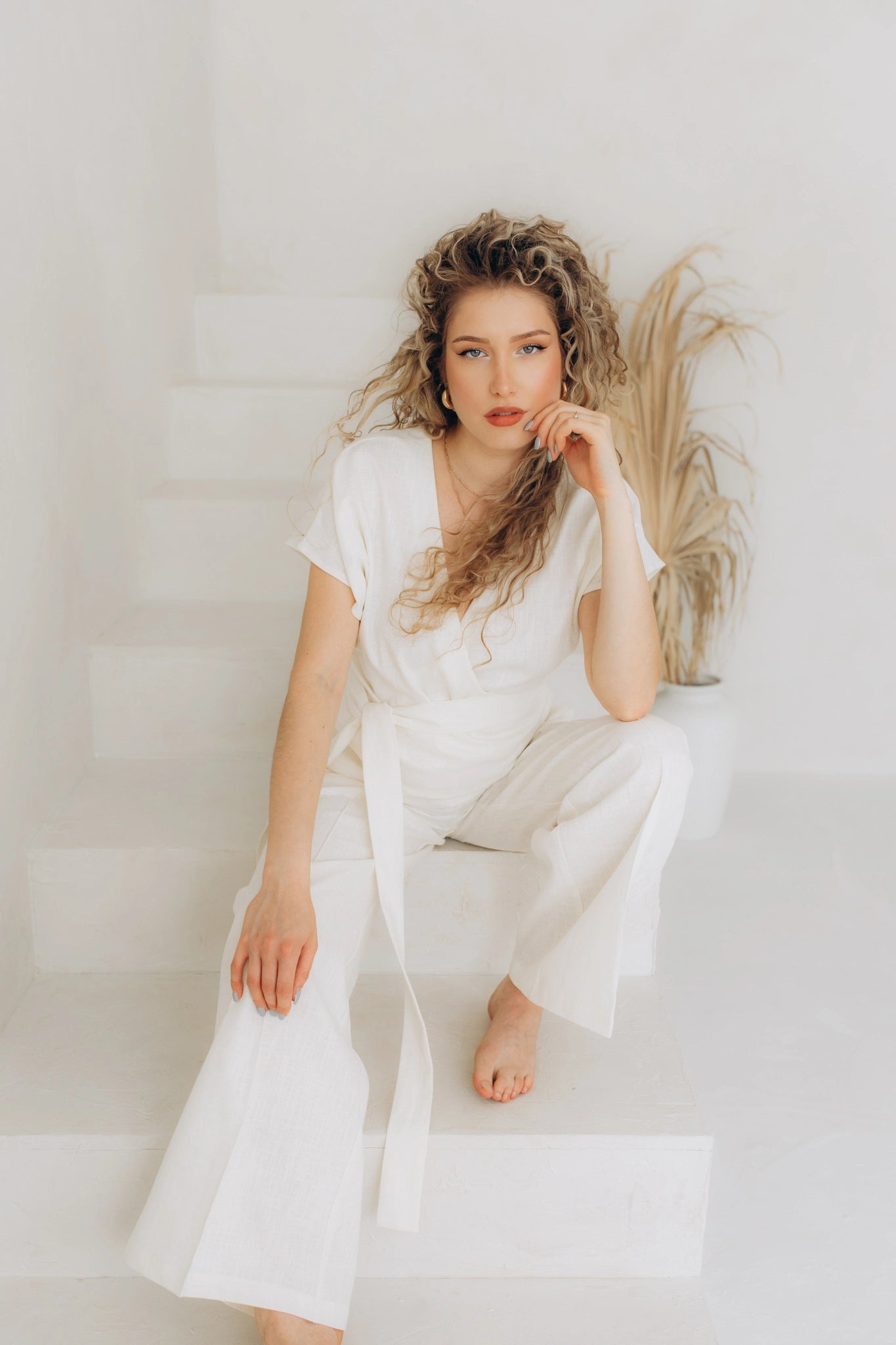 White linen pants women